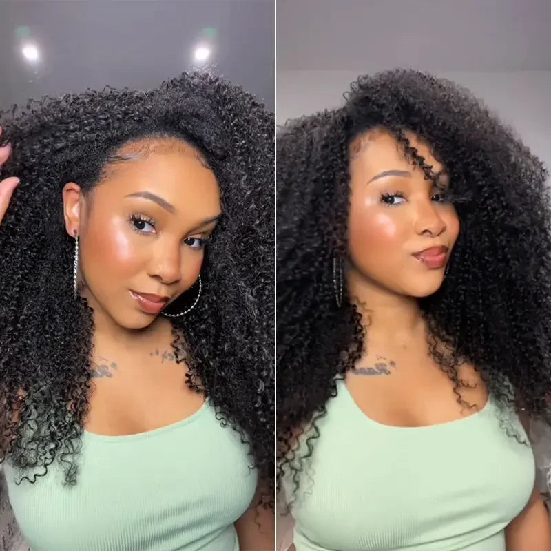 Curly Half Wig Human Hair Wigs 250% Half Wig Kinky Curly Human Hair Wigs 3 In 1 Invisible Hairline With Drawstring Seamless