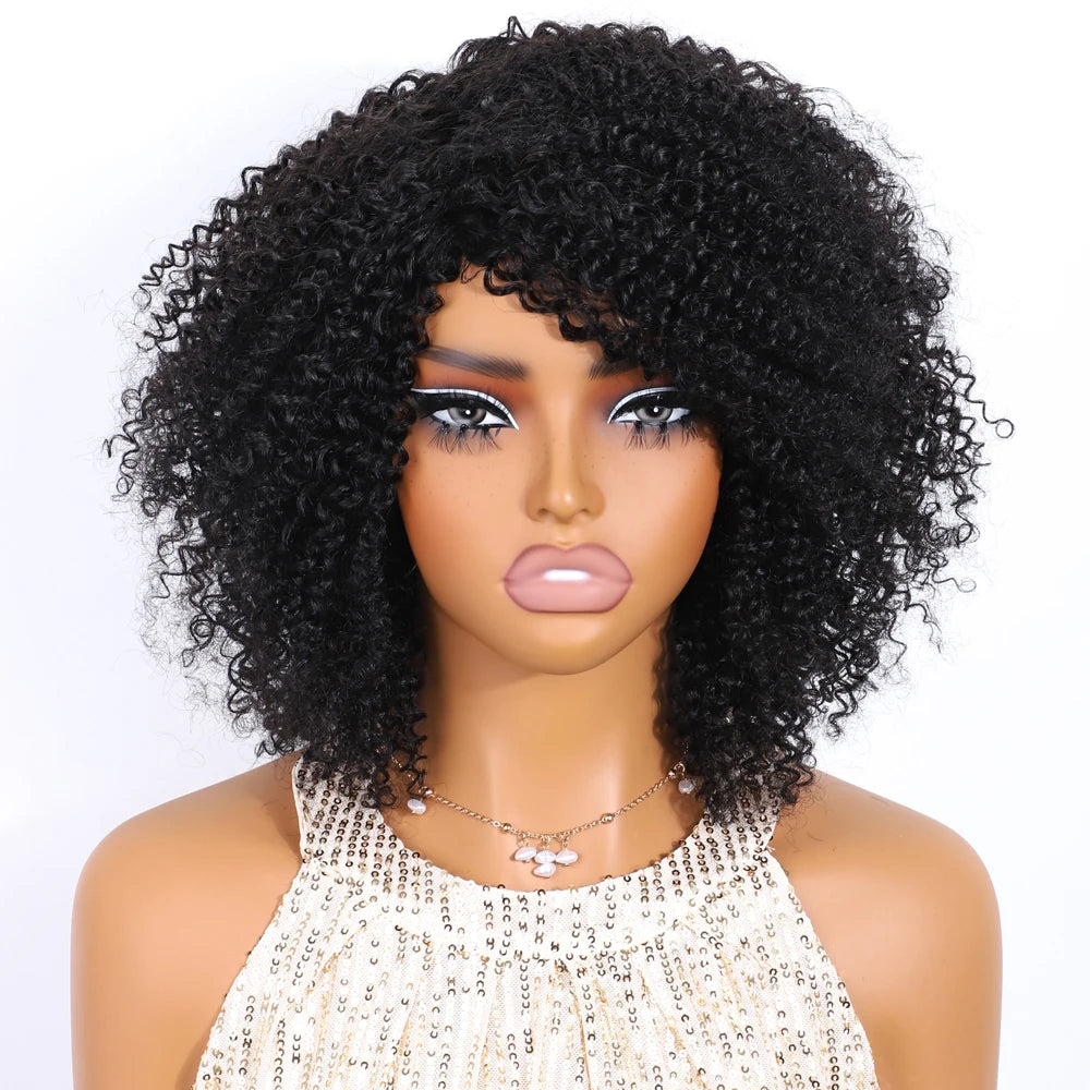 Lekker Highlight Brown Kinky Curly Bob 100% Human Hair Wigs For Women Brazilian Remy Hair Full Machine Made Glueless Colored Wig