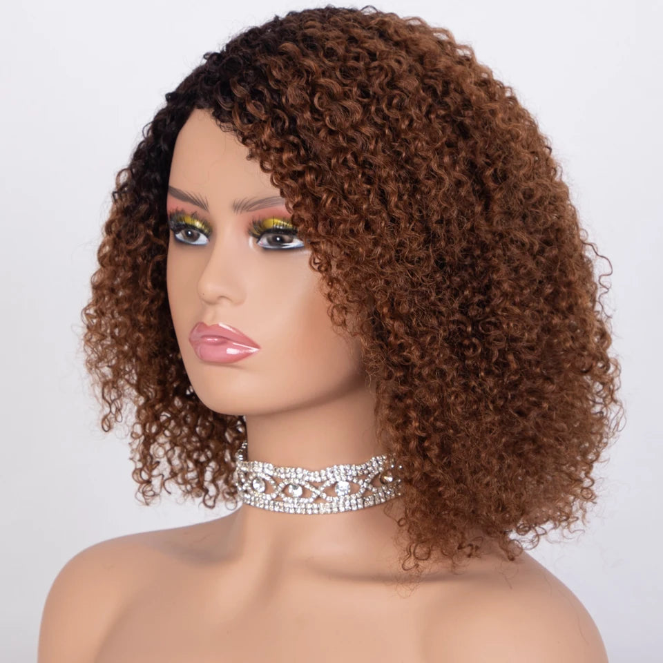 Rebecca Highlight Afro Kinky Curly Human Hair Wigs Human Hair Wig With Bangs Colored Brazilian Curly Bob machine made Wig