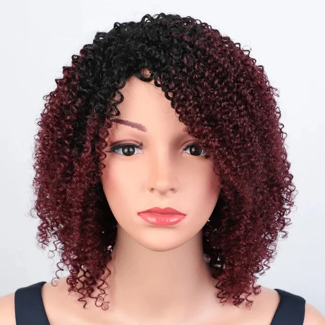 Rebecca Highlight Afro Kinky Curly Human Hair Wigs Human Hair Wig With Bangs Colored Brazilian Curly Bob machine made Wig