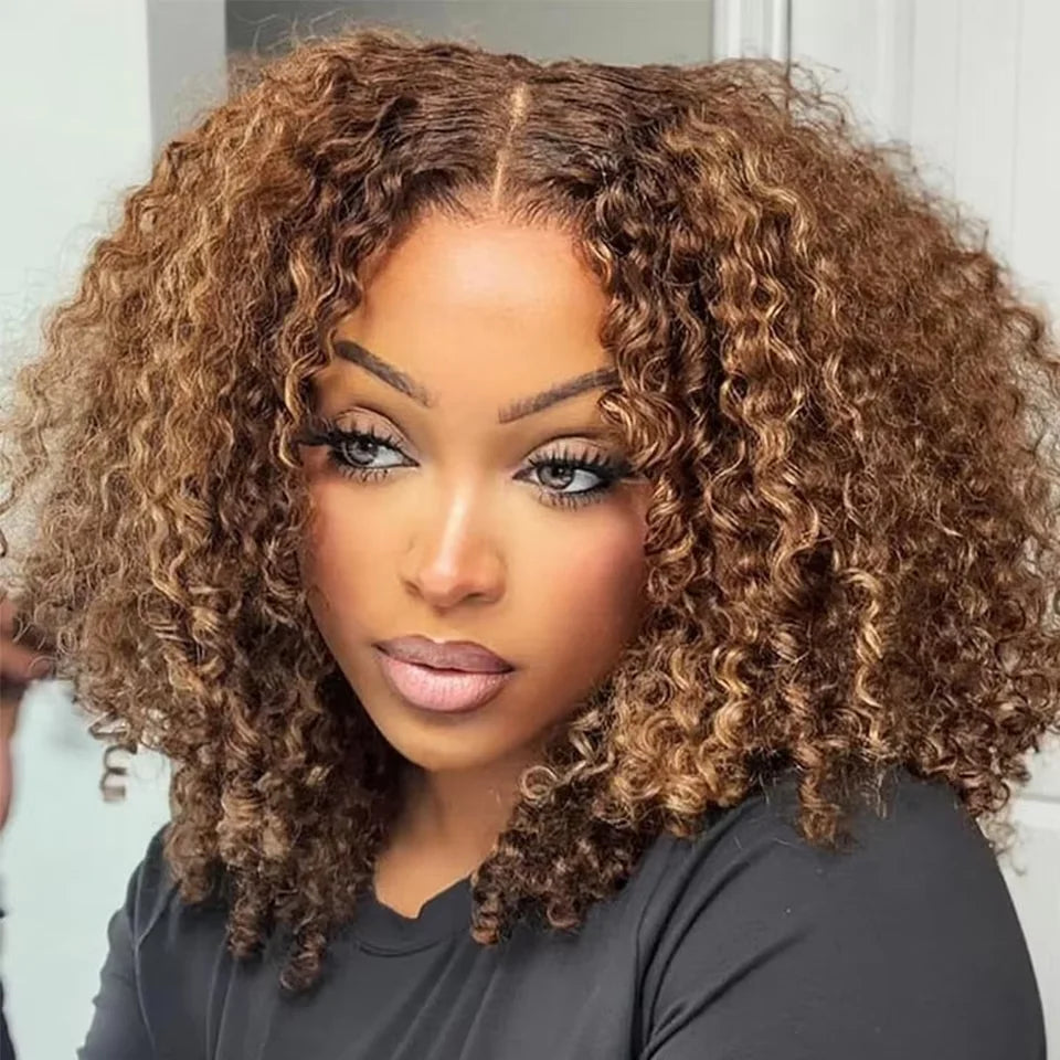 Highlight Curly Bob 13x4 Lace Frontal Wig Brazilian Ombre Brown Deep Water Wave Short Bob Lace Front Human Hair Wigs For Women