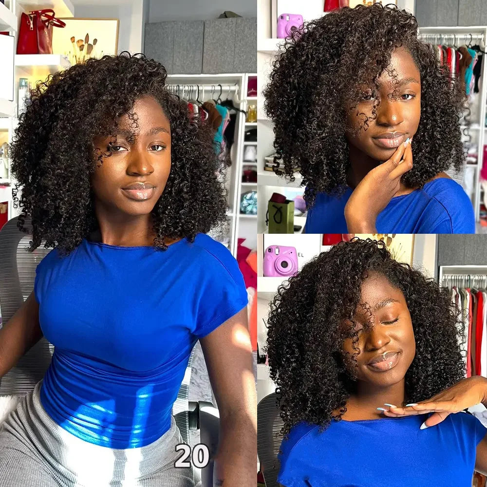 Curly Half Wig Human Hair Wigs 250% Half Wig Kinky Curly Human Hair Wigs 3 In 1 Invisible Hairline With Drawstring Seamless