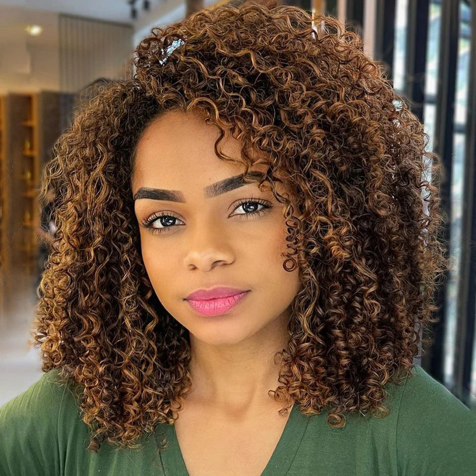 Rebecca  Highlight  Afro Kinky Curly Human Hair Wigs Human Hair Wig With Bangs Colored Brazilian Curly Bob machine made Wig