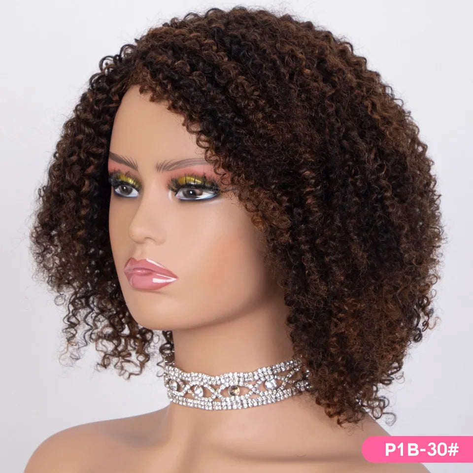 Rebecca  Highlight  Afro Kinky Curly Human Hair Wigs Human Hair Wig With Bangs Colored Brazilian Curly Bob machine made Wig