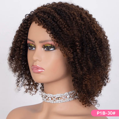 Rebecca  Highlight  Afro Kinky Curly Human Hair Wigs Human Hair Wig With Bangs Colored Brazilian Curly Bob machine made Wig