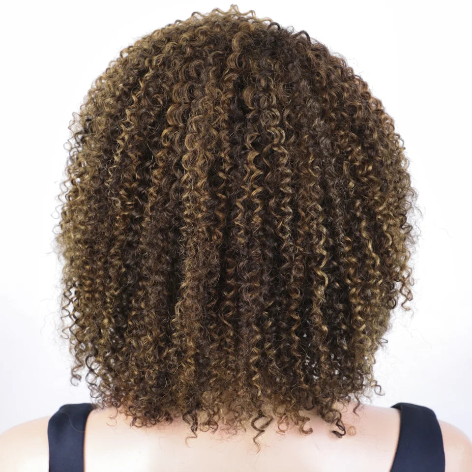 Rebecca  Highlight  Afro Kinky Curly Human Hair Wigs Human Hair Wig With Bangs Colored Brazilian Curly Bob machine made Wig