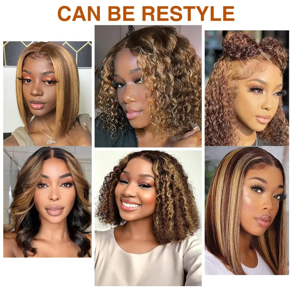 Wear And Go Glueless Highlight Bob Wig Human Hair 5X5 Brazilian Wigs Original Curly Short 427 Honey Blonde Deep Wave Frontal Wig