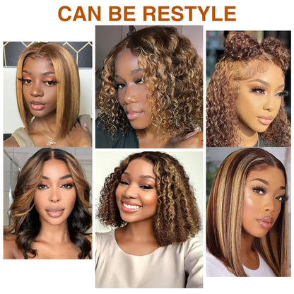 Wear And Go Glueless Highlight Bob Wig Human Hair 5X5 Brazilian Wigs Original Curly Short 427 Honey Blonde Deep Wave Frontal Wig