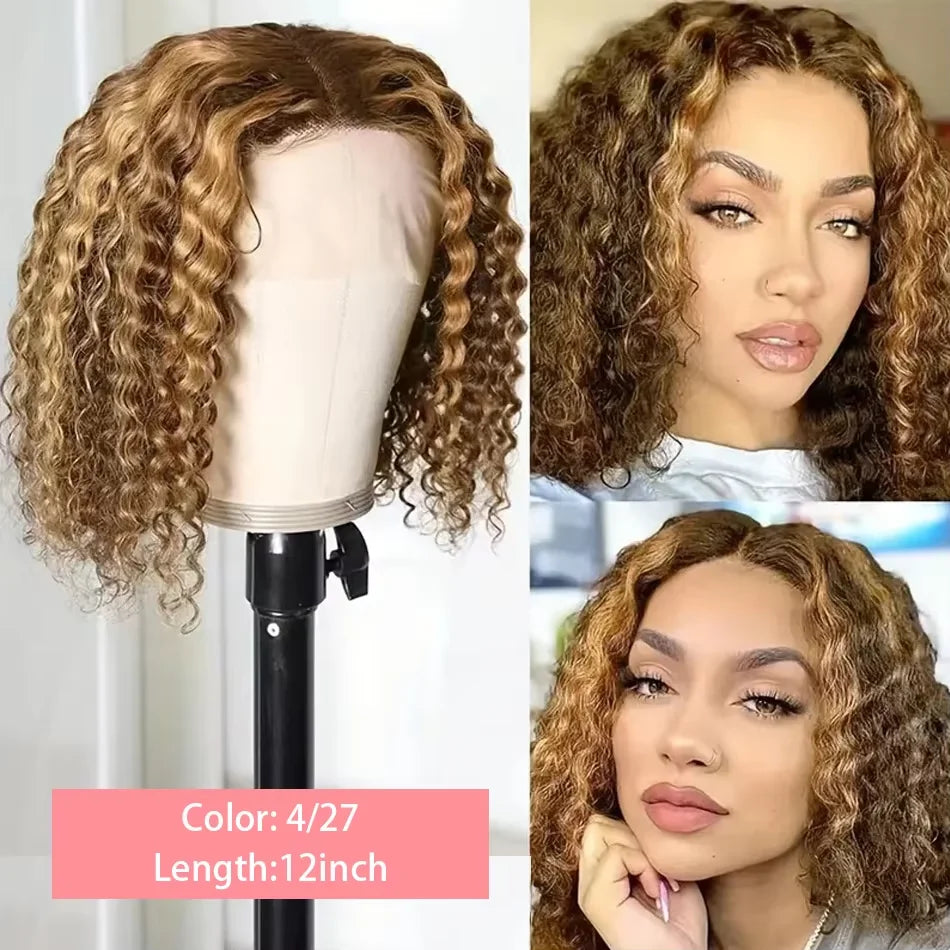 Highlight Curly Bob 13x4 Lace Front Wig Brazilian Human Hair