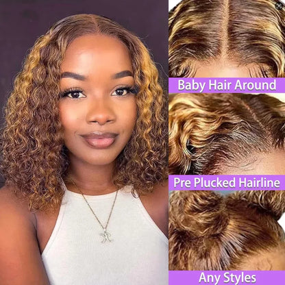 Wear And Go Glueless Highlight Bob Wig Human Hair 5X5 Brazilian Wigs Original Curly Short 427 Honey Blonde Deep Wave Frontal Wig