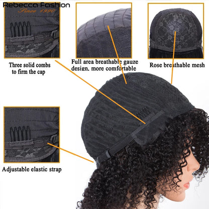 Rebecca  Highlight  Afro Kinky Curly Human Hair Wigs Human Hair Wig With Bangs Colored Brazilian Curly Bob machine made Wig
