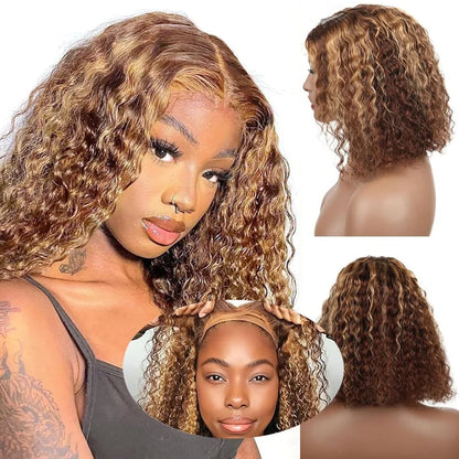 Wear And Go Glueless Highlight Bob Wig Human Hair 5X5 Brazilian Wigs Original Curly Short 427 Honey Blonde Deep Wave Frontal Wig