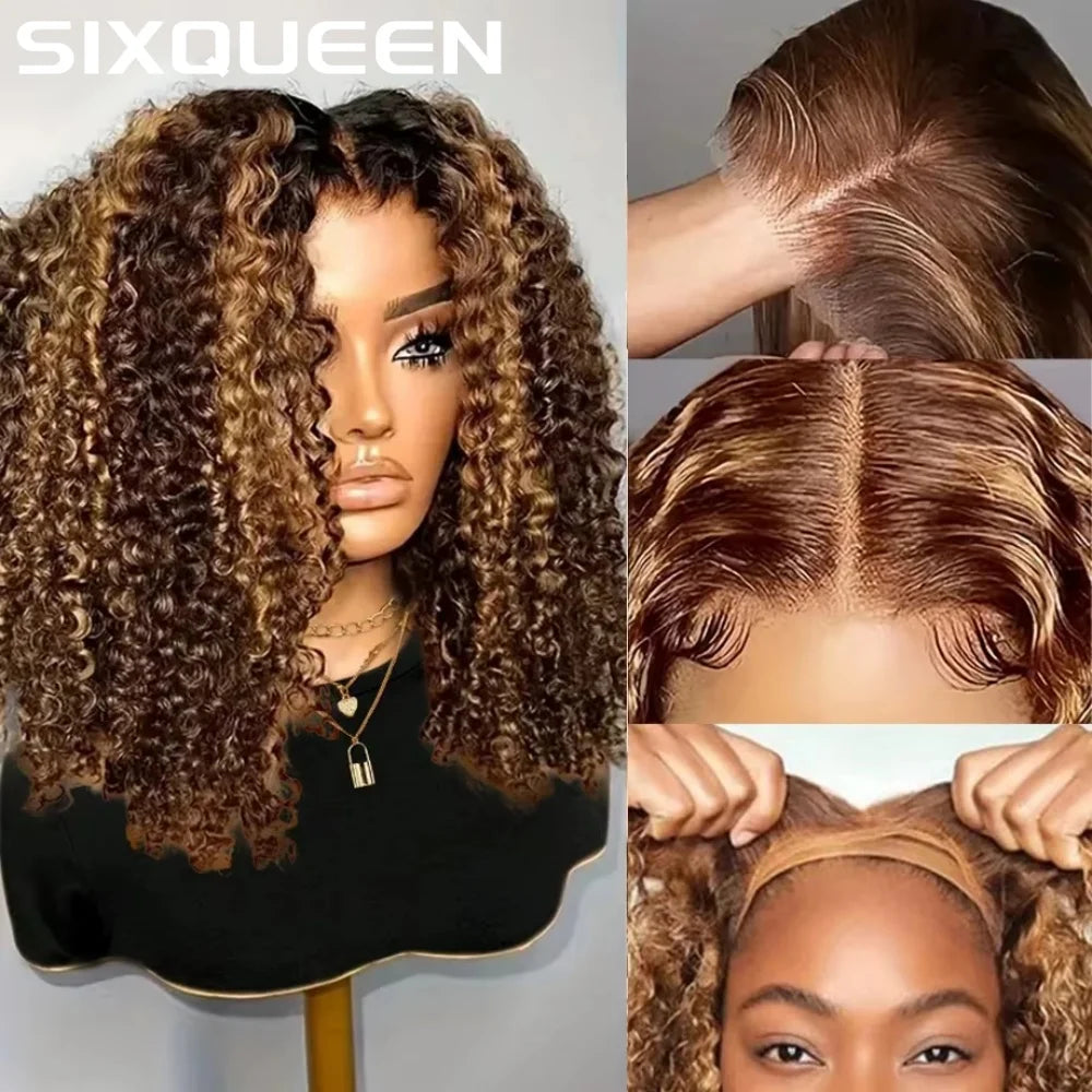 Wear And Go Glueless Highlight Bob Wig Human Hair 5X5 Brazilian Wigs Original Curly Short 427 Honey Blonde Deep Wave Frontal Wig