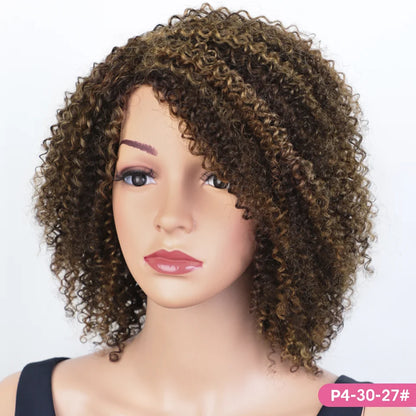 Rebecca  Highlight  Afro Kinky Curly Human Hair Wigs Human Hair Wig With Bangs Colored Brazilian Curly Bob machine made Wig