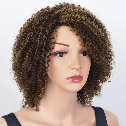 Rebecca  Highlight  Afro Kinky Curly Human Hair Wigs Human Hair Wig With Bangs Colored Brazilian Curly Bob machine made Wig