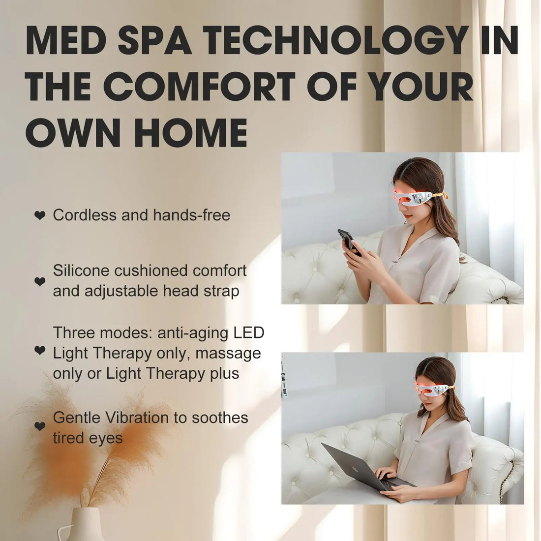 LED Eye Massager with Red Light Therapy for Dark Circles and Wrinkles