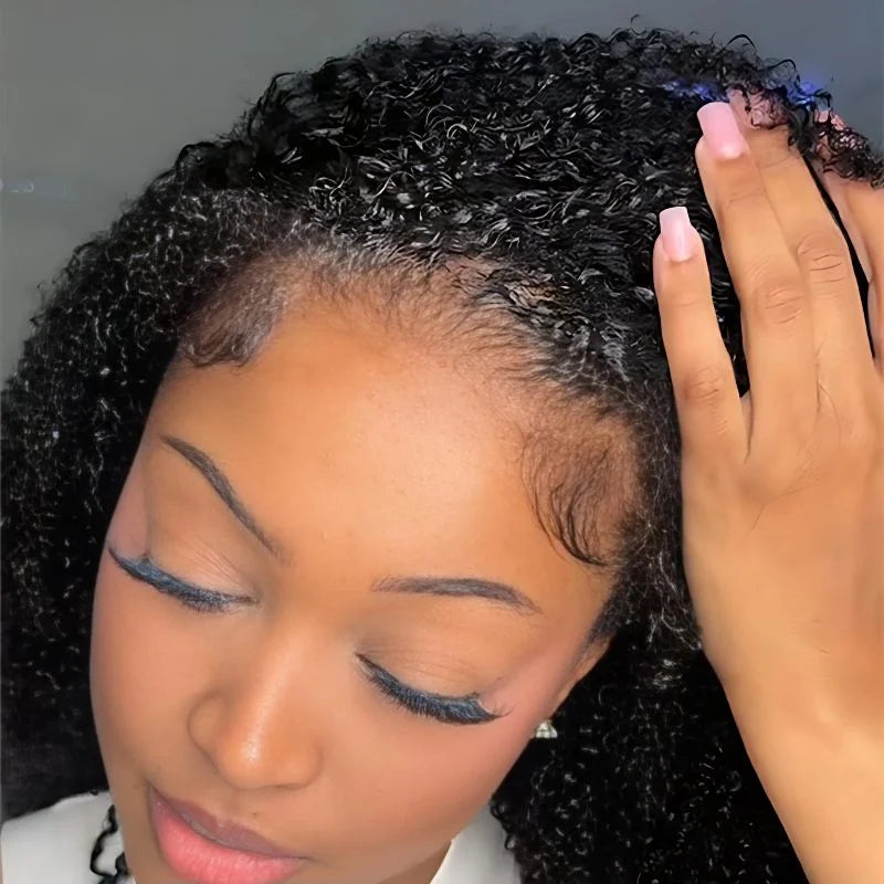 Kinky Curly Half Wig Human Hair 250% Density 3 in 1 Drawstring